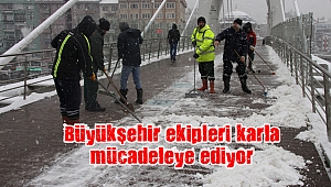 Büyükşehir ekipleri karla mücadeleye ediyor