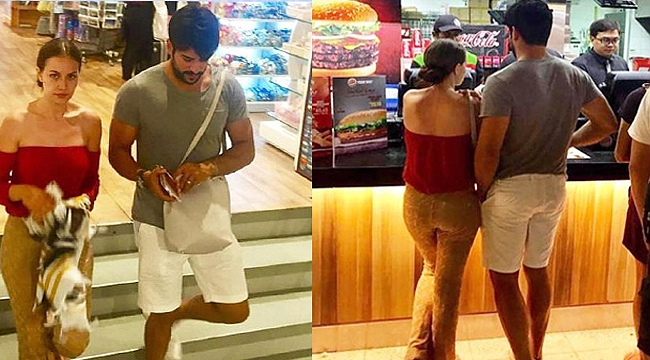 Fahriye ile Burak hamburger kuyruğunda