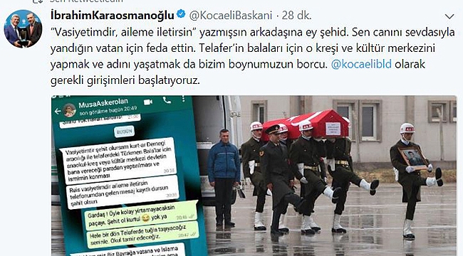Karaosmanoğlu, şehidimizin vasiyetine sahip çıkıyor