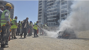 Şantiyede gerçeğini aratmayan tatbikat
