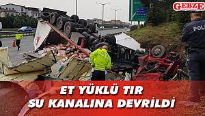 Et yüklü tır su kanalına devrildi