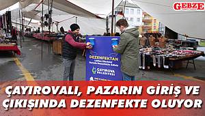 Semt pazarının giriş ve çıkışına dezenfektan
