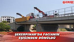 Çayırova'da TIR viyadükte asılı kaldı
