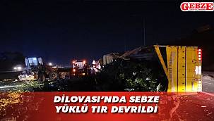 Dilovası’nda sebze yüklü tır devrildi