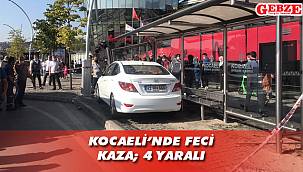 Otomobil, otobüs durağına girdi