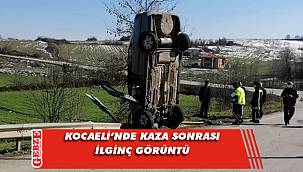 Bariyere çarpan araç dik durdu