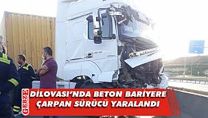 Dilovası'nda tır beton bariyerlere çarptı