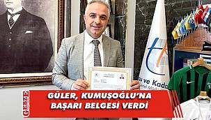 Kumuşoğlu'na Kaymakam Güler'den başarı belgesi