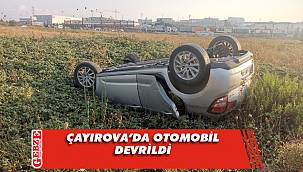 Devrilen otomobilin sürücüsü yara almadan kurtuldu