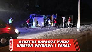 Gebze'de devrilen hafriyat yüklü kamyonun sürücüsü yaralandı