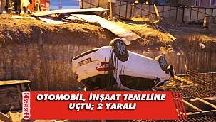 Otomobil yoldan çıktı, inşaat temeline uçtu