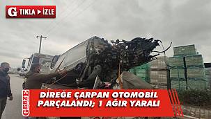 Çayırova'da direğe çarpan otomobil parçalandı
