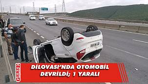 Dilovası'nda devrilen otomobilin sürücüsü yaralandı