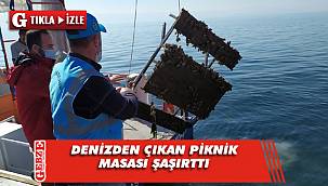 Körfez'de denizden piknik masası çıktı