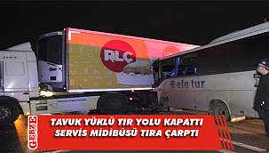 Tavuk yüklü tır servis midibüsü ile çarpıştı
