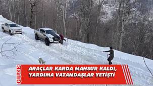 Araçlar Başiskele'de mahsur kaldı, vatandaşlar yetişti