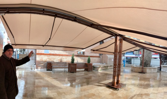 Çınarlı Camii’ne pergola sistemi kuruldu