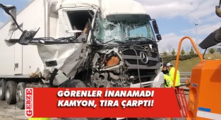 Gıda yüklü kamyon tıra çarptı