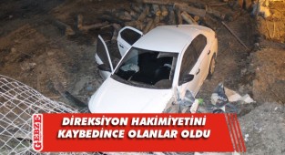 Kontrolden çıkan otomobil kütük dolu alana uçtu