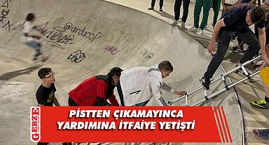 Kaykay pistinde mahsur kalan gence itfaiye yardımı
