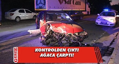Ağaca çarpan otomobilin içinde bulunan 4 kişi yaralandı!
