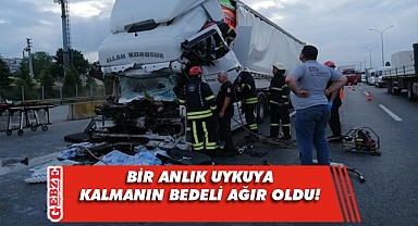 Direksiyon başında uykuya kalan tır şoförü kaza yaptı!