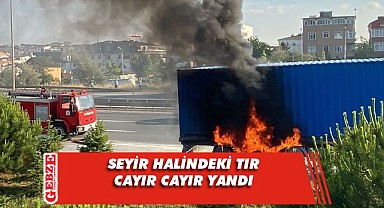 Lastiği patlayan tır alevlere teslim oldu!