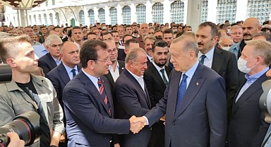 Cumhurbaşkanı Erdoğan, İmamoğlu ile cenazede tokalaştı