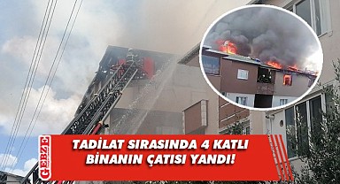 Darıca'da 4 katlı binanın çatısı yandı!