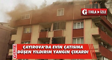 Çayırova'da bir evin çatısına yıldırım düştü