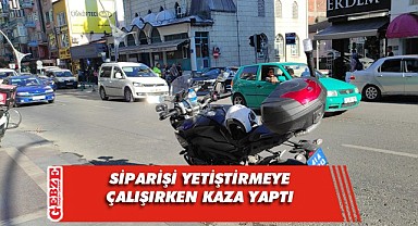 Motokurye sipariş götürürken kaza yaptı