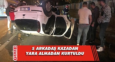 Takla atan otomobilden kendi imkânlarıyla çıktılar!