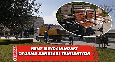 Gebze kent meydanındaki banklar yenileniyor