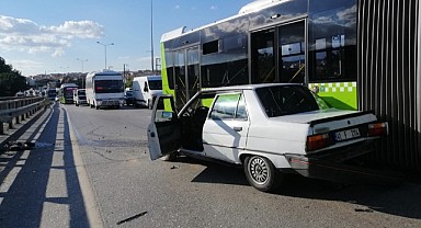 Otobüs ile otomobil çarpıştı: 1 kişi yaraladı