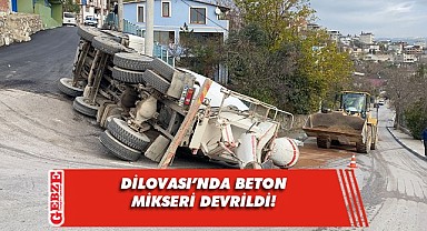 Dilovası'nda devrilen beton mikserinin sürücüsü yaralandı