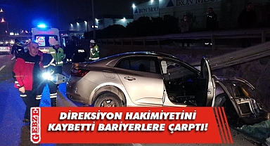 Gebze'de kontrolden çıkan otomobil bariyerlere çarptı!