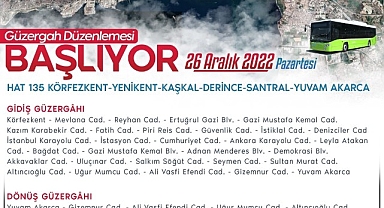 Hat 135 artık Derince'den Yuvam Akarca'ya gidecek