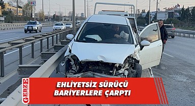 Bariyerlere çarpan ehliyetsiz sürücü yaralandı
