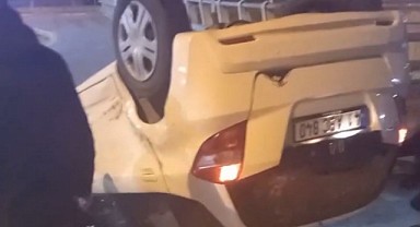 Takla atan araç ters döndü