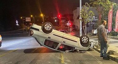 Takla atan otomobilden, sürücü burnu bile kanamadan çıktı!