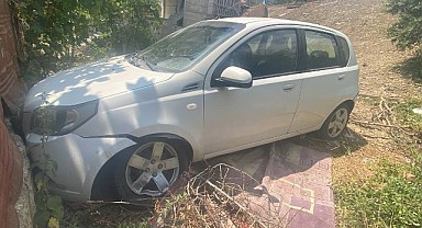 Yoldan çıkıp bahçe duvarına çarptı!