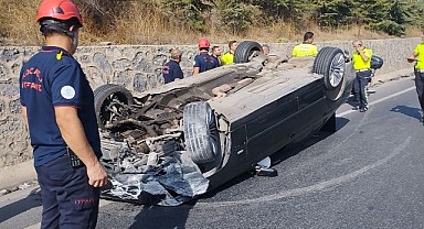 Gebze’de kontrolden çıkan otomobil takla attı!