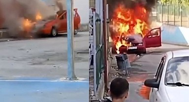 Park halindeki araç alevlere teslim oldu