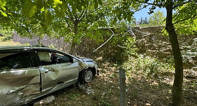 Otomobil meyve bahçesine düştü! Sürücü yaralandı