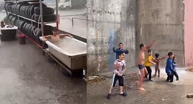 Şelaleye dönen köprünün keyfini çocuklar çıkardı