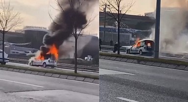 Seyir halindeki araç cayır cayır yandı!