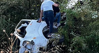 Kontrolden çıkan kamyonet ağaçlık alana uçtu