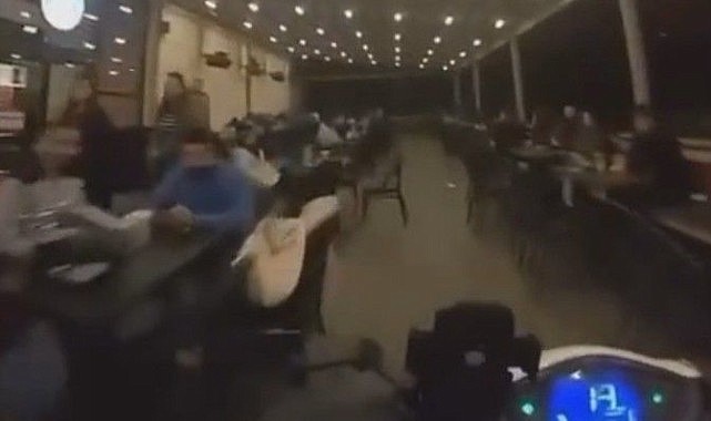 Kafeterya’ya motosikletle girdi! Cezayı yedi