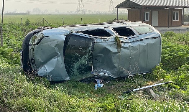 Kontrolden çıkan araç takla attı!