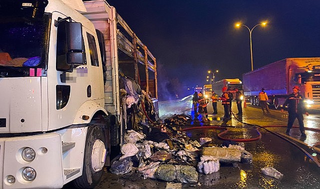  Seyir halindeki kamyon cayır cayır yandı